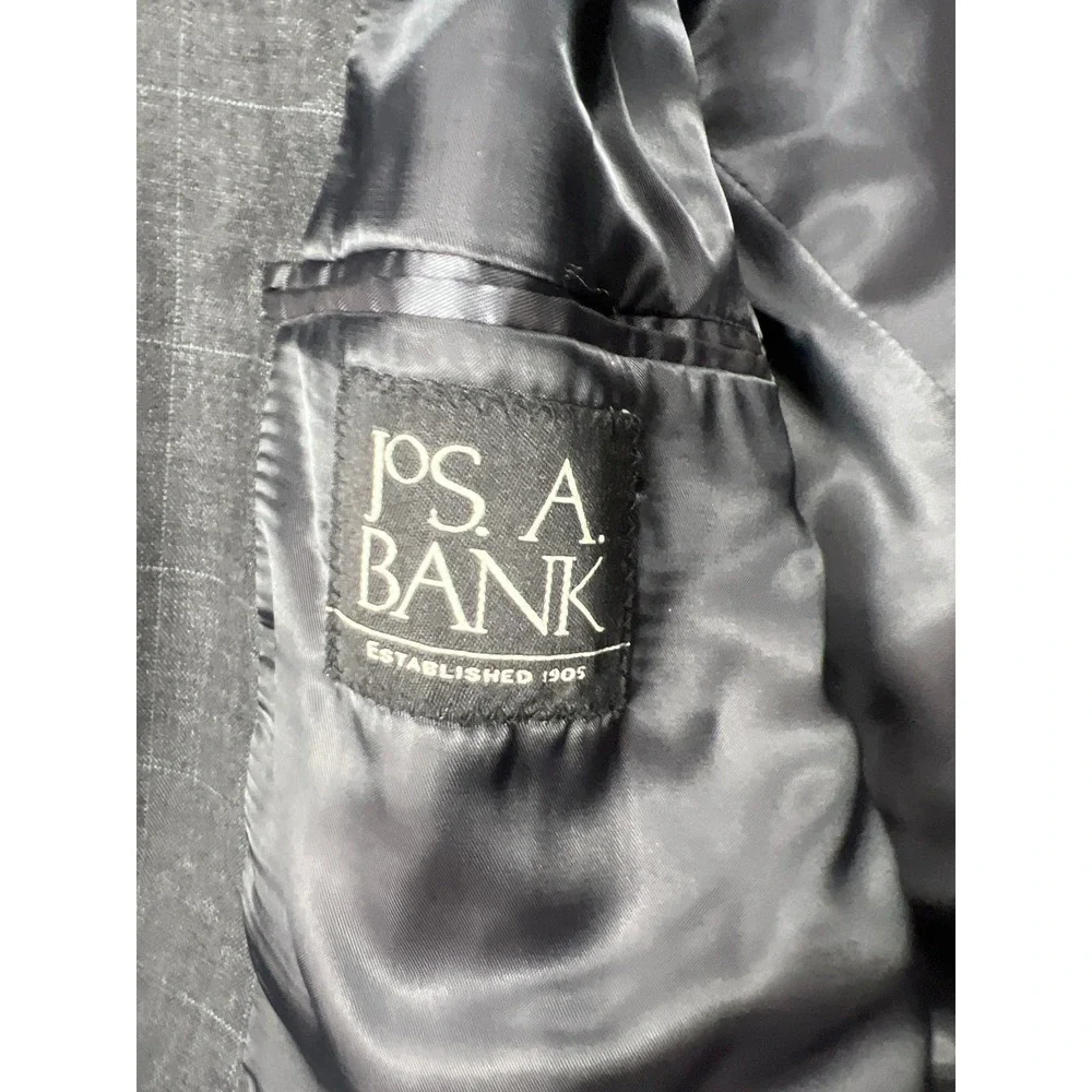 Jos A Bank‎ Men's Charcoal Gray Plaid Wool Blazer Suit Jacket 46R